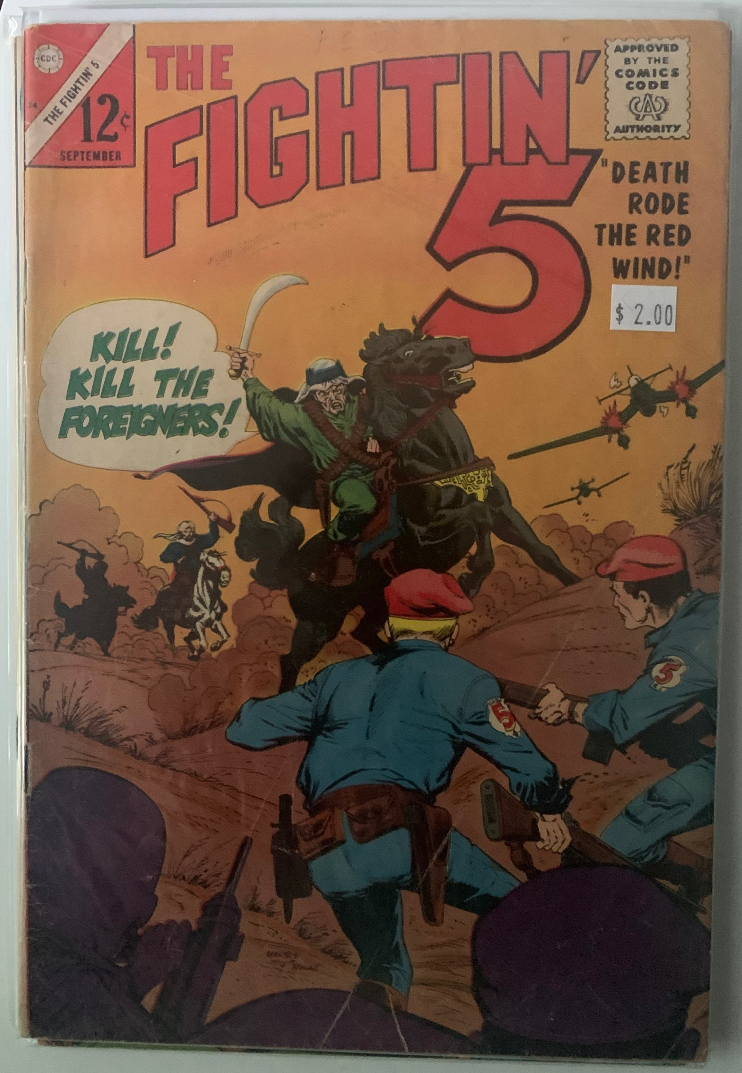 Vintage Comic Book Cover with horses and soldiers fighting.