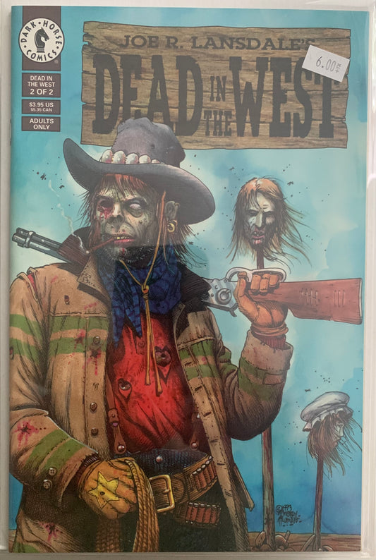Comic book cover featuring a zombie cowboy holding a rifle with a blue sky background.