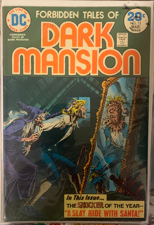 Comic book cover of 'Forbidden Tales of Dark Mansion' with a witch and ghostly figure.