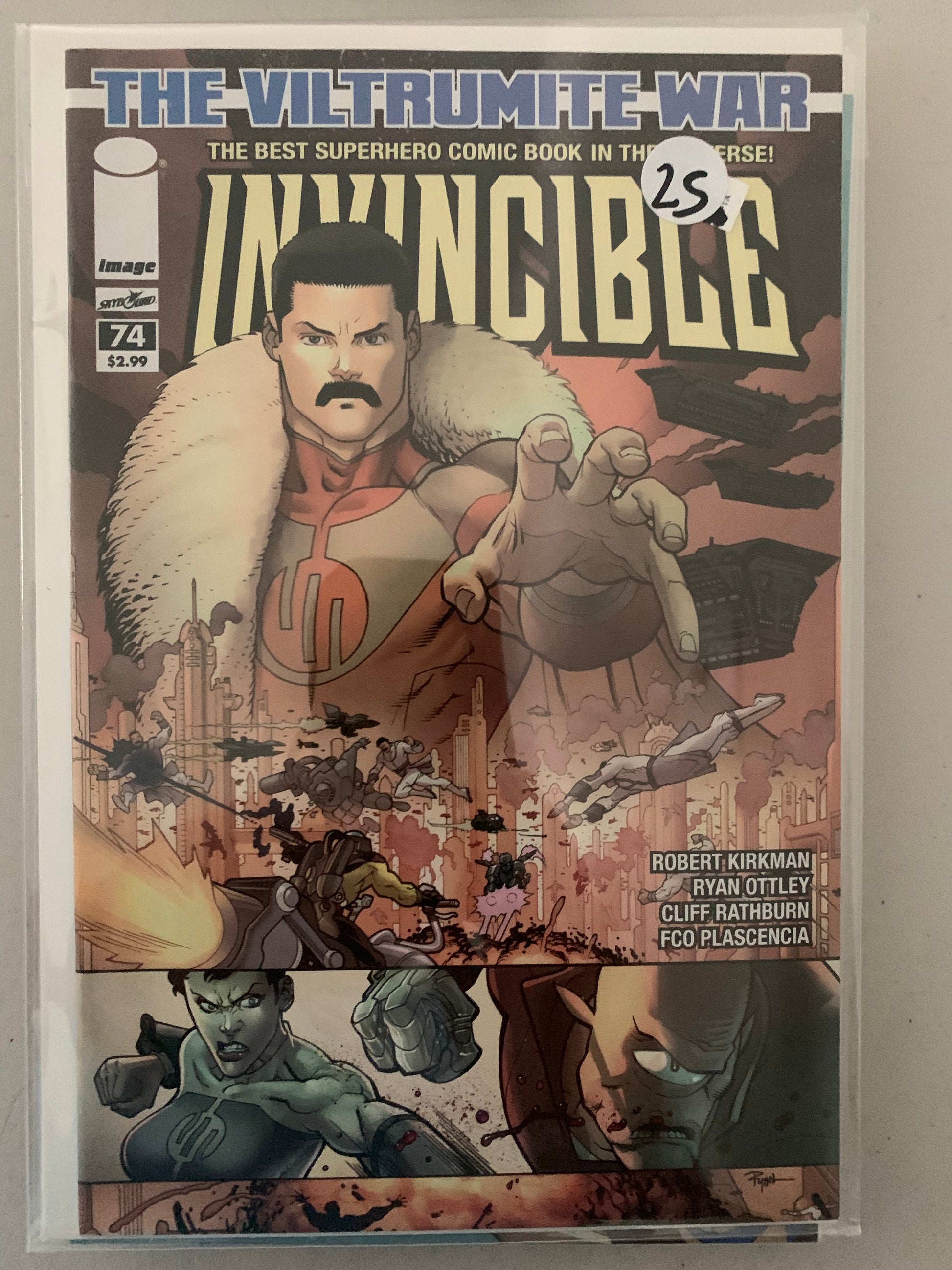 Comic book cover of 'Invincible' with super villain character and text on a white background
