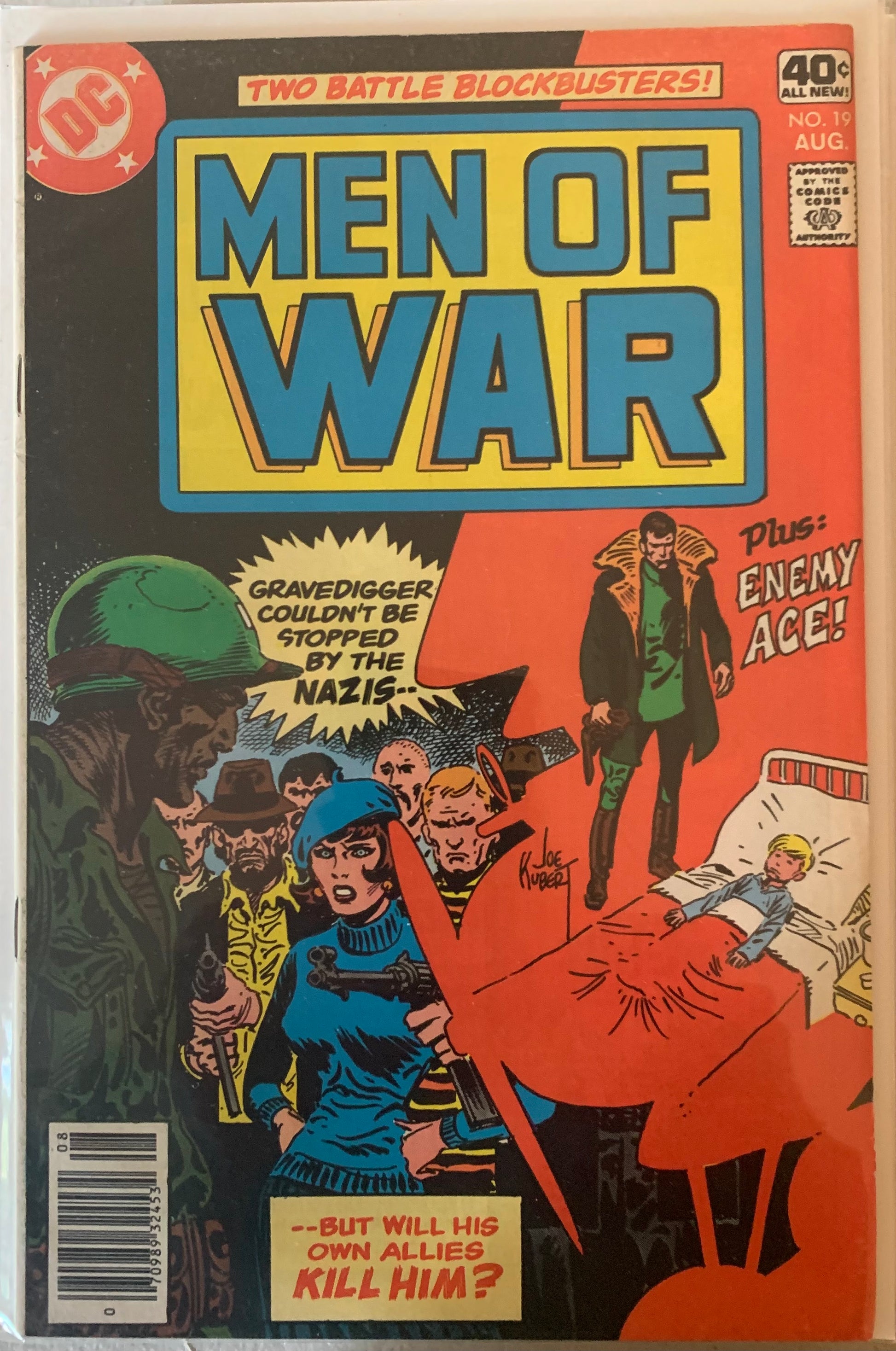 Vintage Comic book cover titled 'Men of War' with action-packed illustration and text.