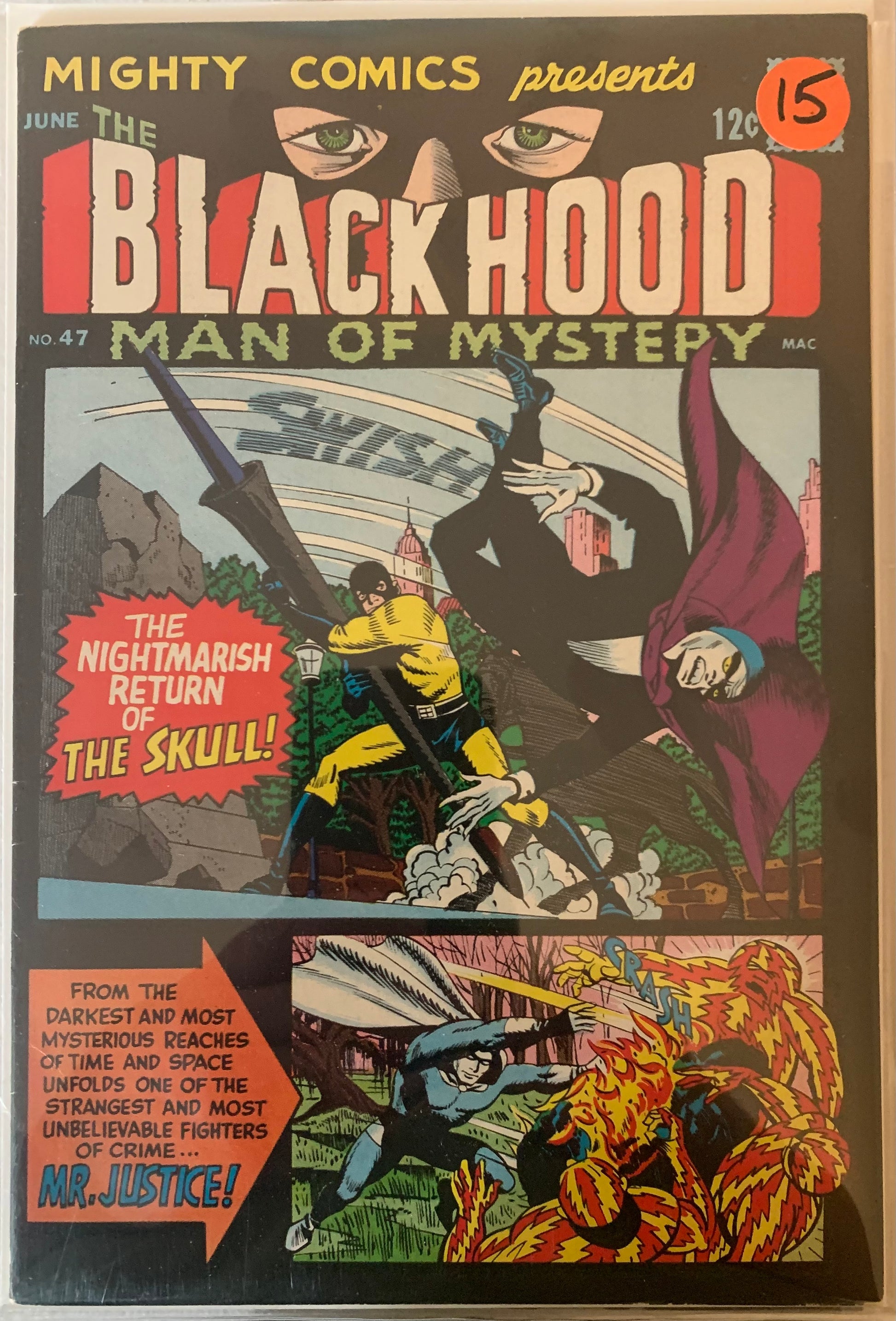 Comic book cover featuring 'The Black Hood' with superhero action scenes.