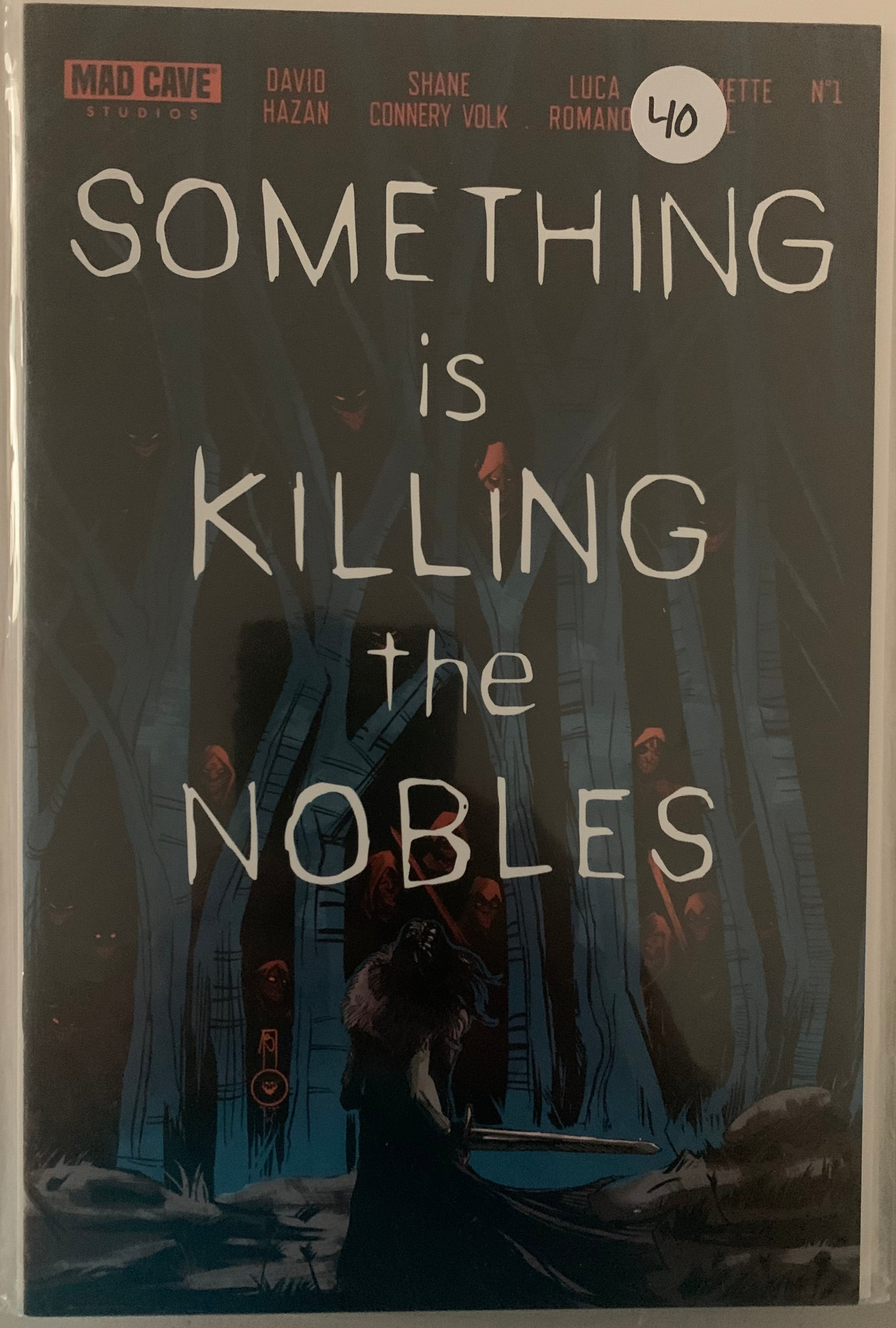 Comic book cover titled 'Something is Killing the Nobles' with a dark theme and silhouette of a figure.
