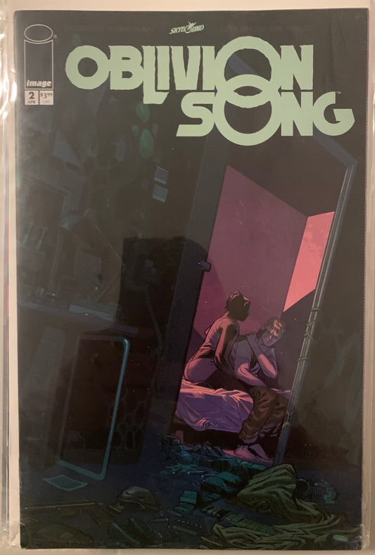 Comic book cover titled 'Oblivion Song' with two characters in a dark room scene.