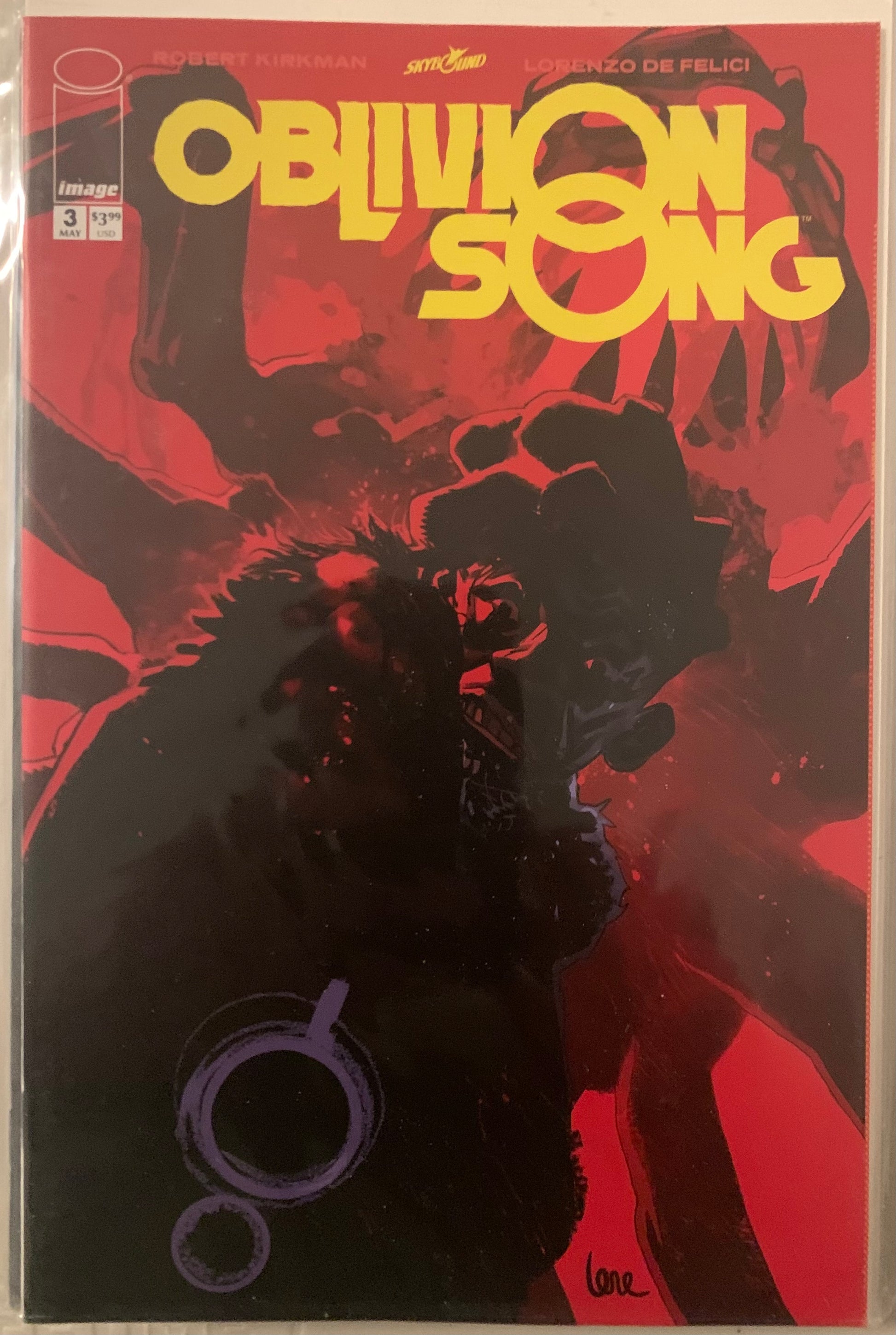 Comic book cover titled 'Oblivion Song' with a silhouette of a character against a red background with a huge spider creature.
