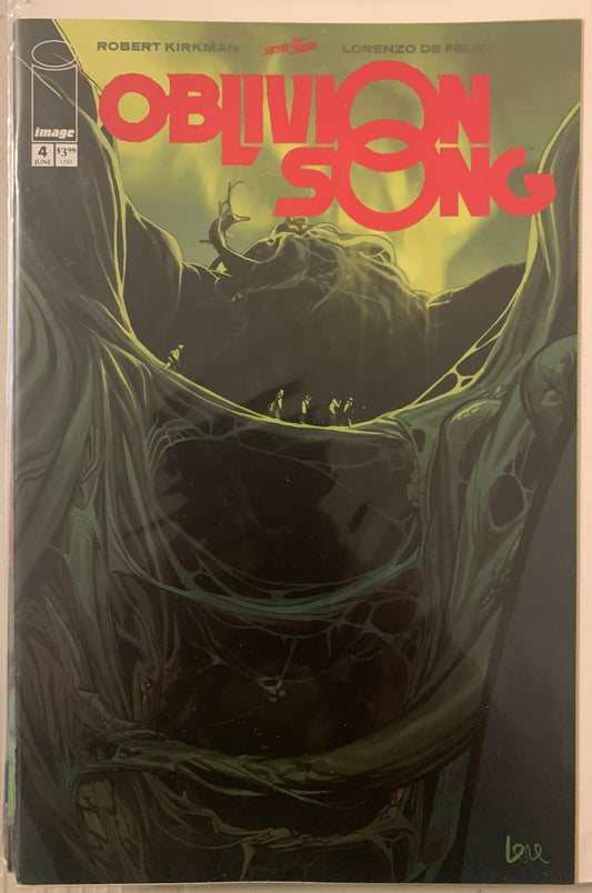 Comic book cover titled 'Oblivion Song' with a ominous creature and a dark and eerie design.