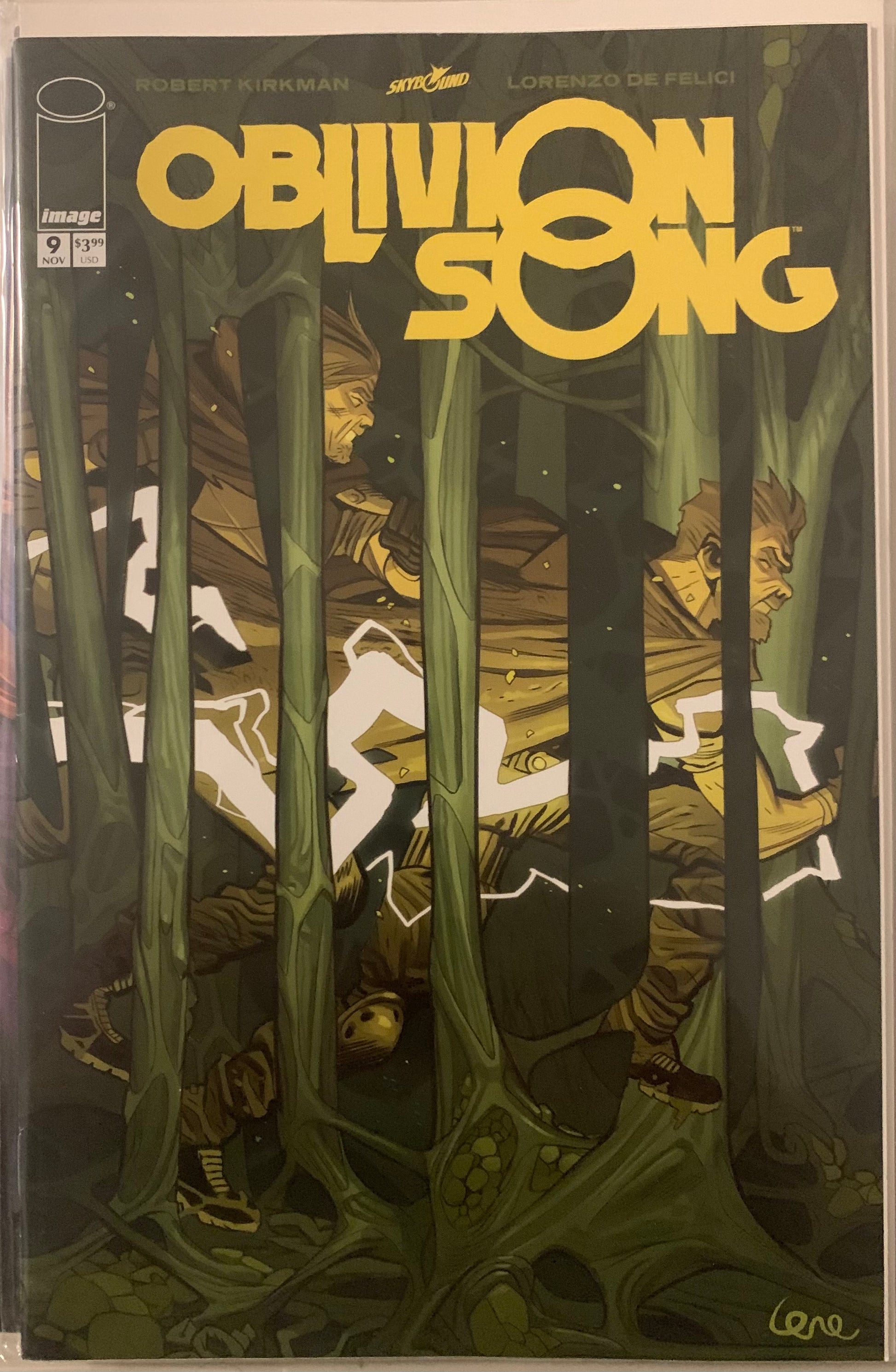 Comic book cover titled 'Oblivion Song' with a dark background, lightening and green accents.