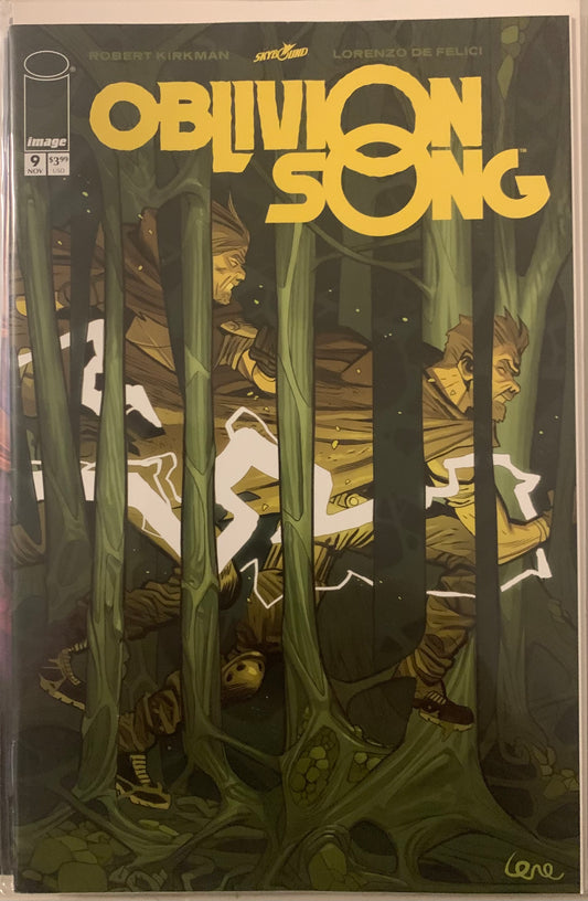 Comic book cover titled 'Oblivion Song' with a dark background, lightening and green accents.