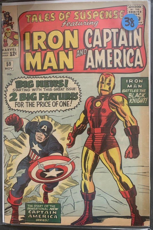 Vintage Comic book cover featuring Iron Man and Captain America with promotional text.