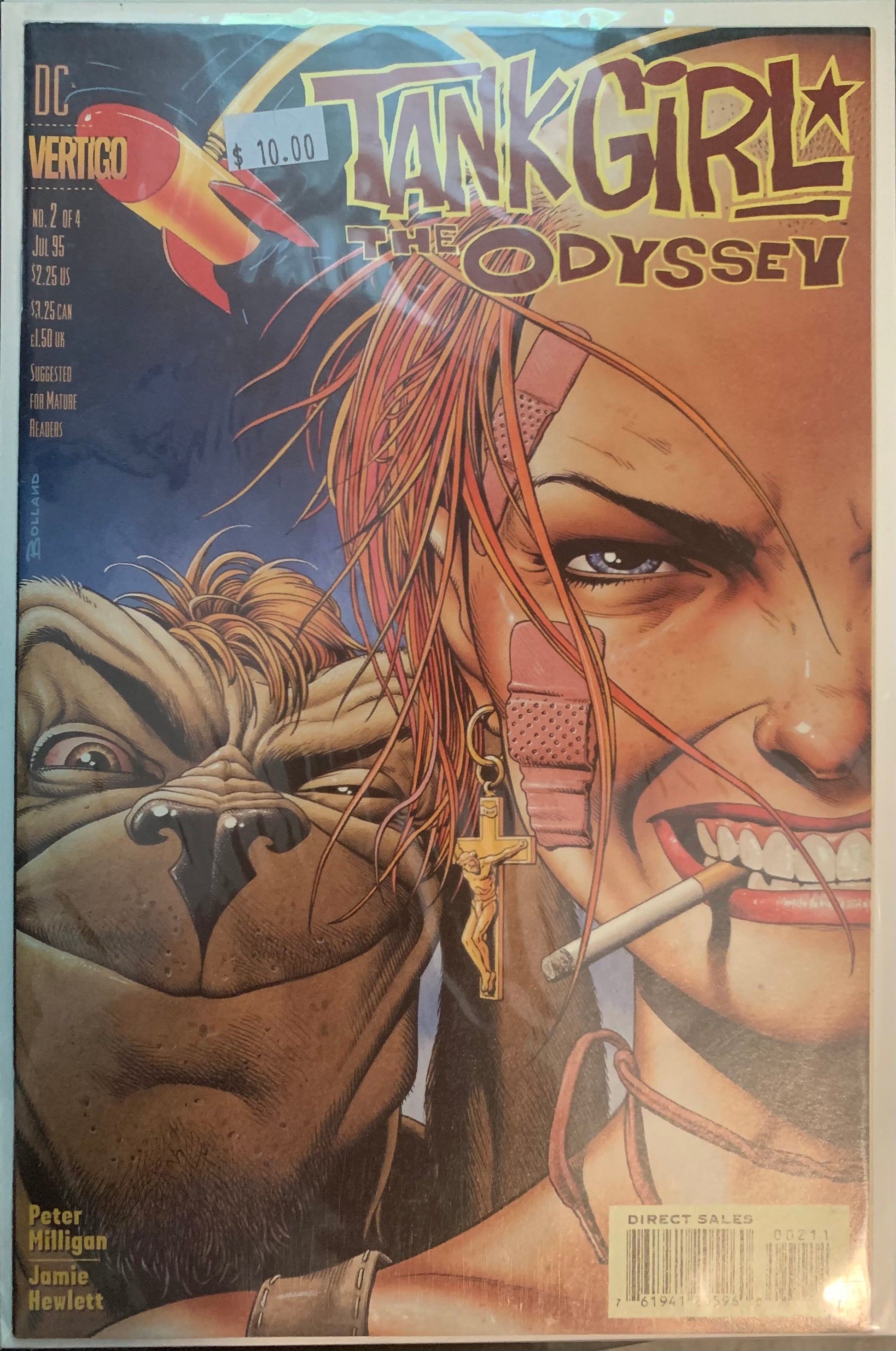 Comic book cover featuring a woman with a cigarette and a creature, titled 'Tank Girl: The Odyssey'.