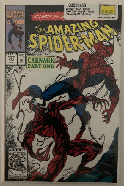 Comic book cover featuring Spider-Man and Carnage with Marvel logo.