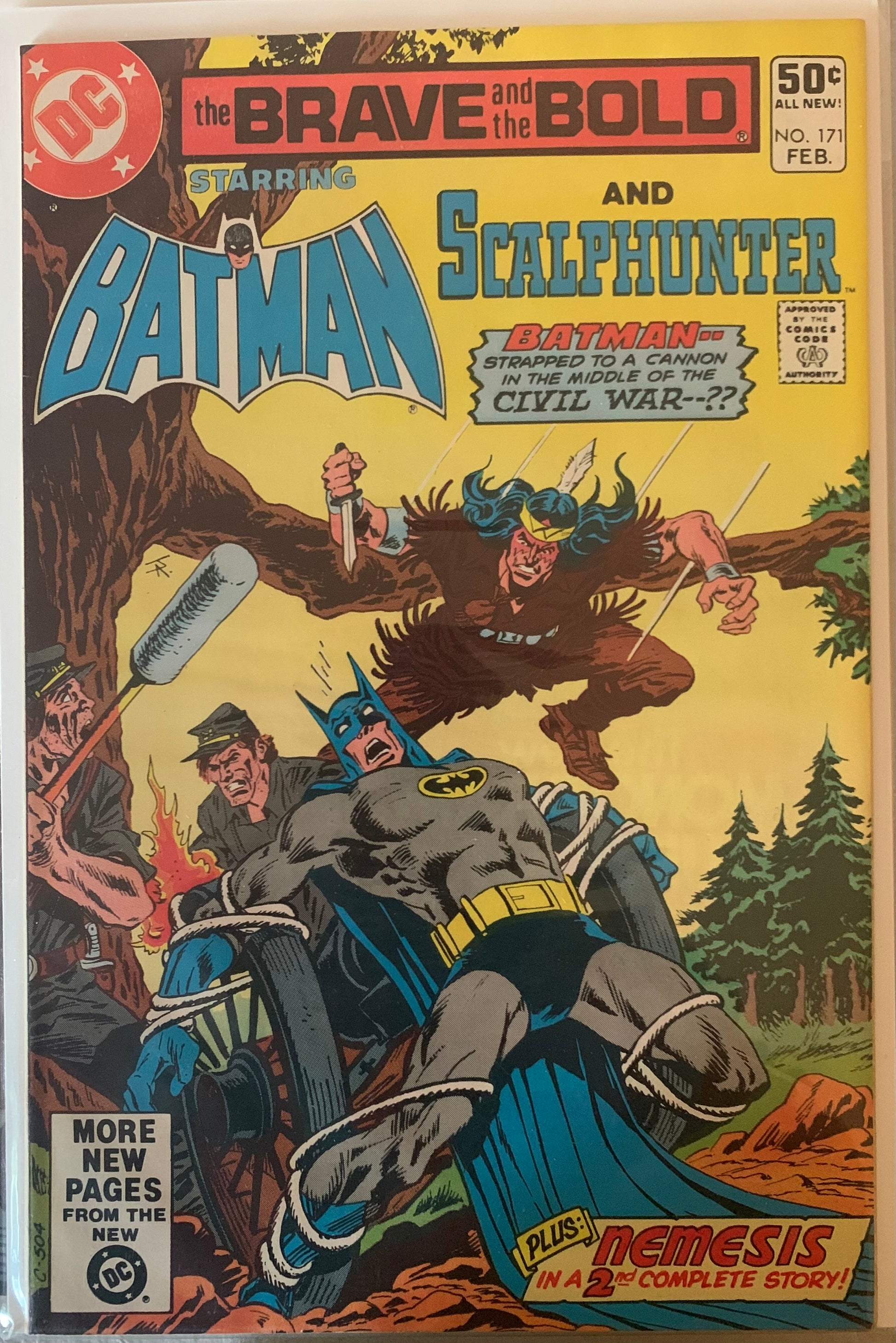 Vintage Comic book cover featuring Batman and Scalphunter with action-packed scene
