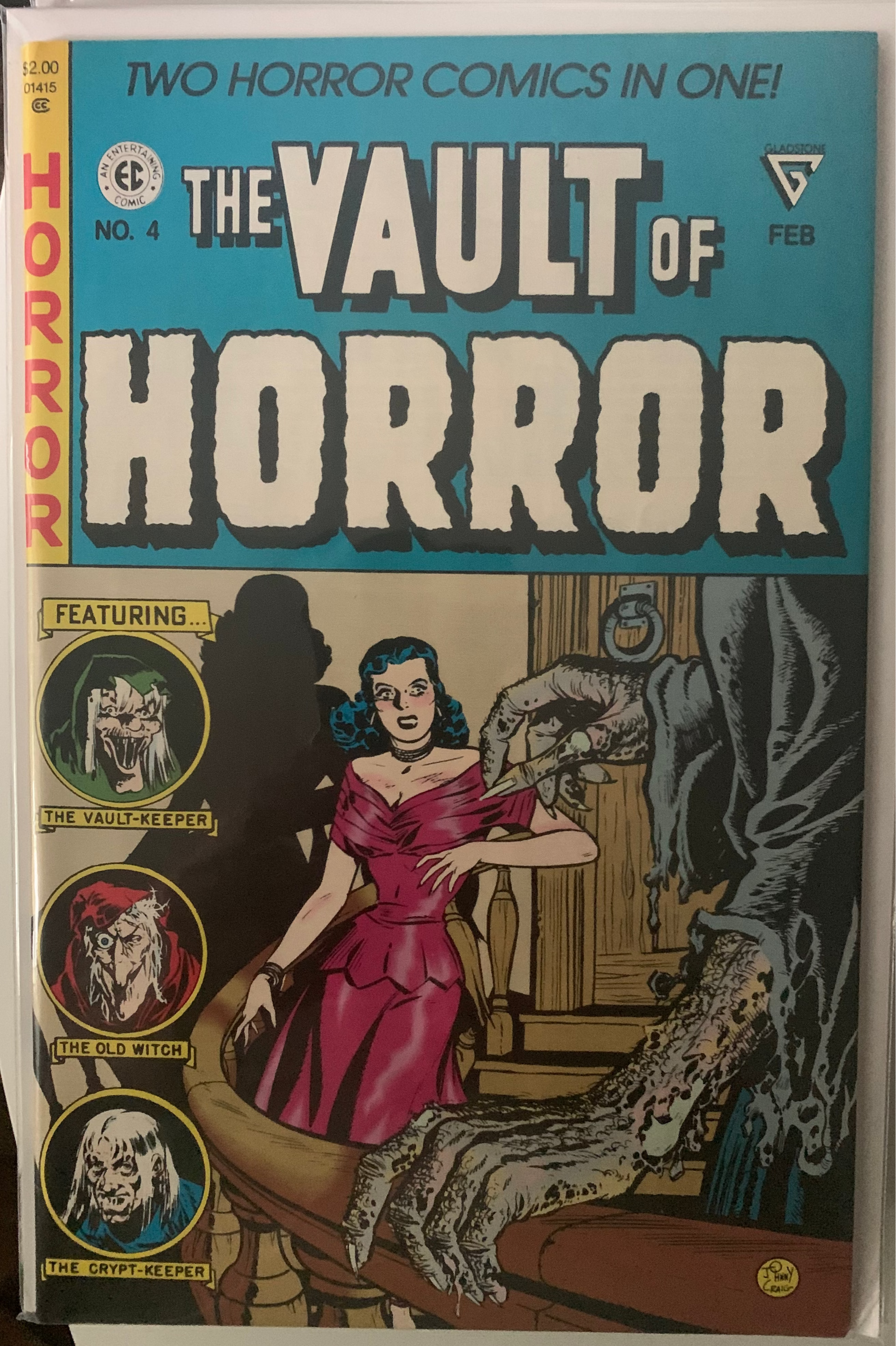 Comic book cover titled 'The Vault of Horror' with horror-themed artwork.