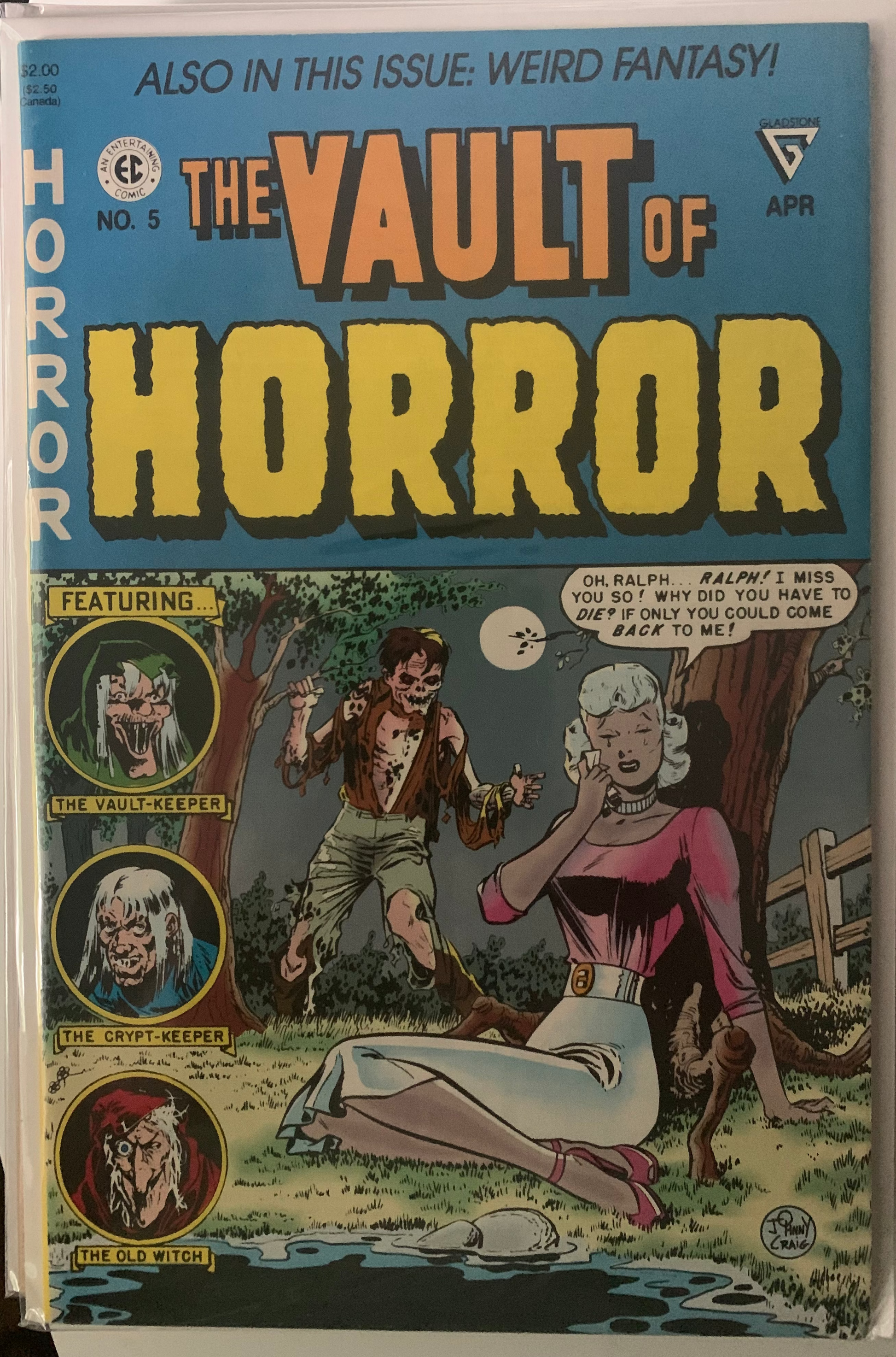 Comic book cover titled 'The Vault of Horror' with horror-themed artwork.
