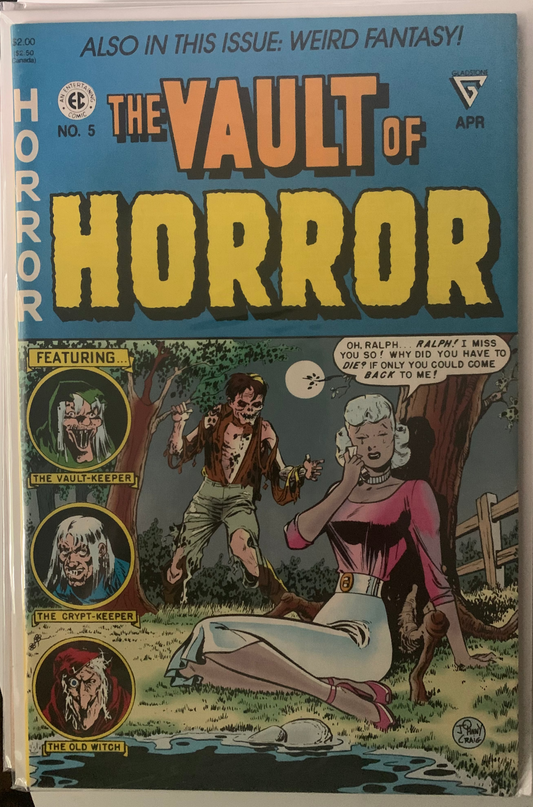 Comic book cover titled 'The Vault of Horror' with horror-themed artwork.