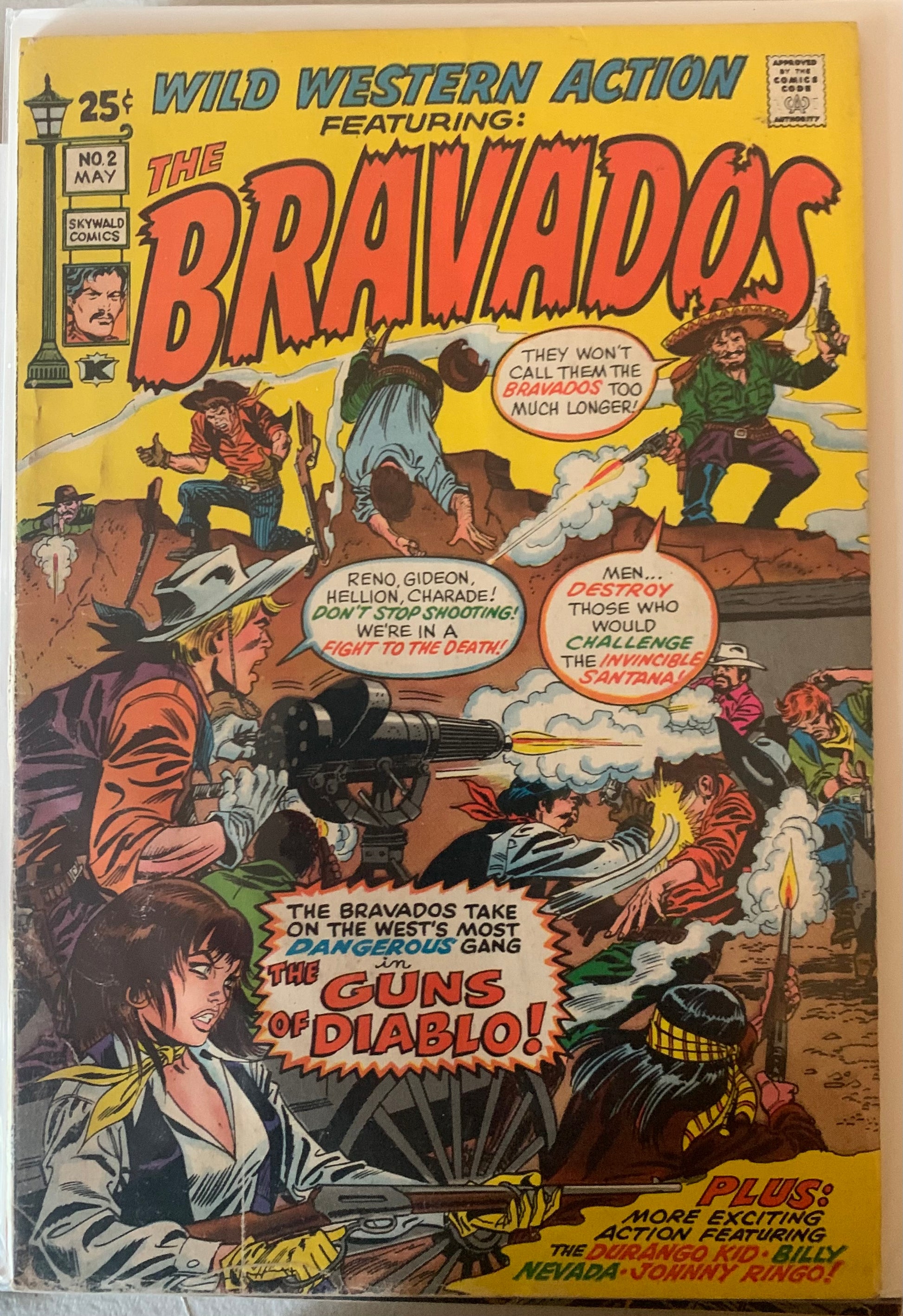 Comic book cover featuring 'The Bravados' with wild west action scene.