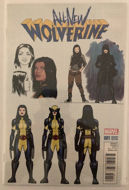 Comic book cover featuring X-23 from 'The New Wolverine' with grid background