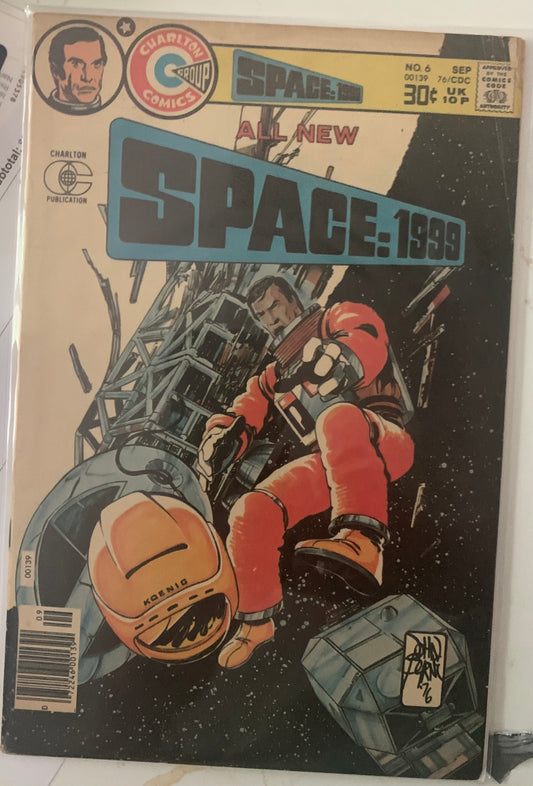 Vintage Comic book cover of 'Space: 1999' with a character spacewalking in space suit and helmet.