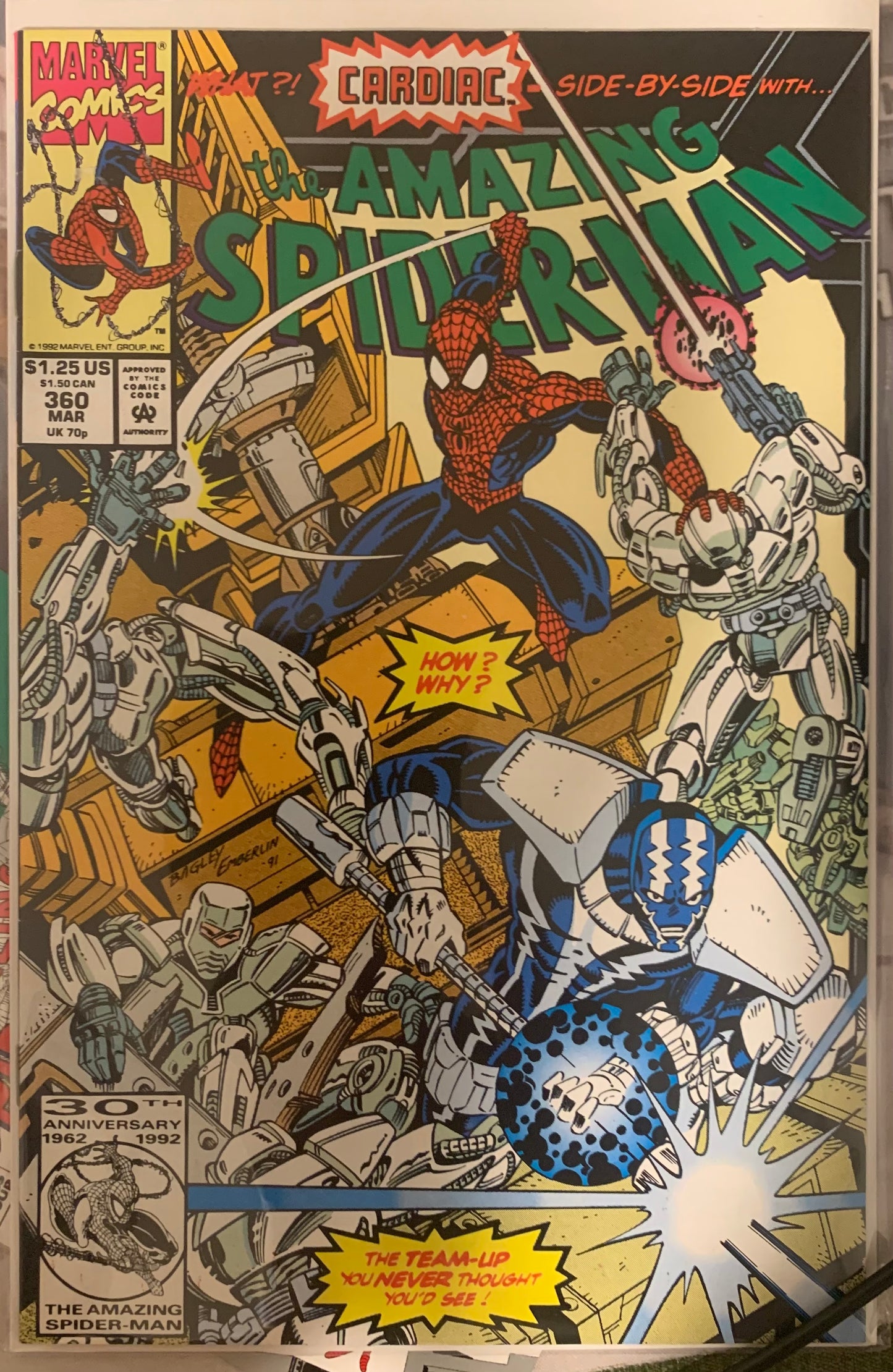Comic book cover featuring Spider-Man and robots with 'The Amazing Spider-Man' title.