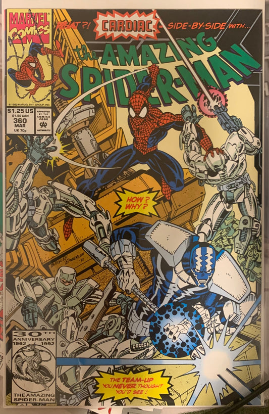Comic book cover featuring Spider-Man and robots with 'The Amazing Spider-Man' title.