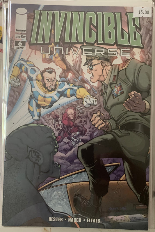 Comic book cover titled 'Invincible Universe' featuring two characters in a fight scene.