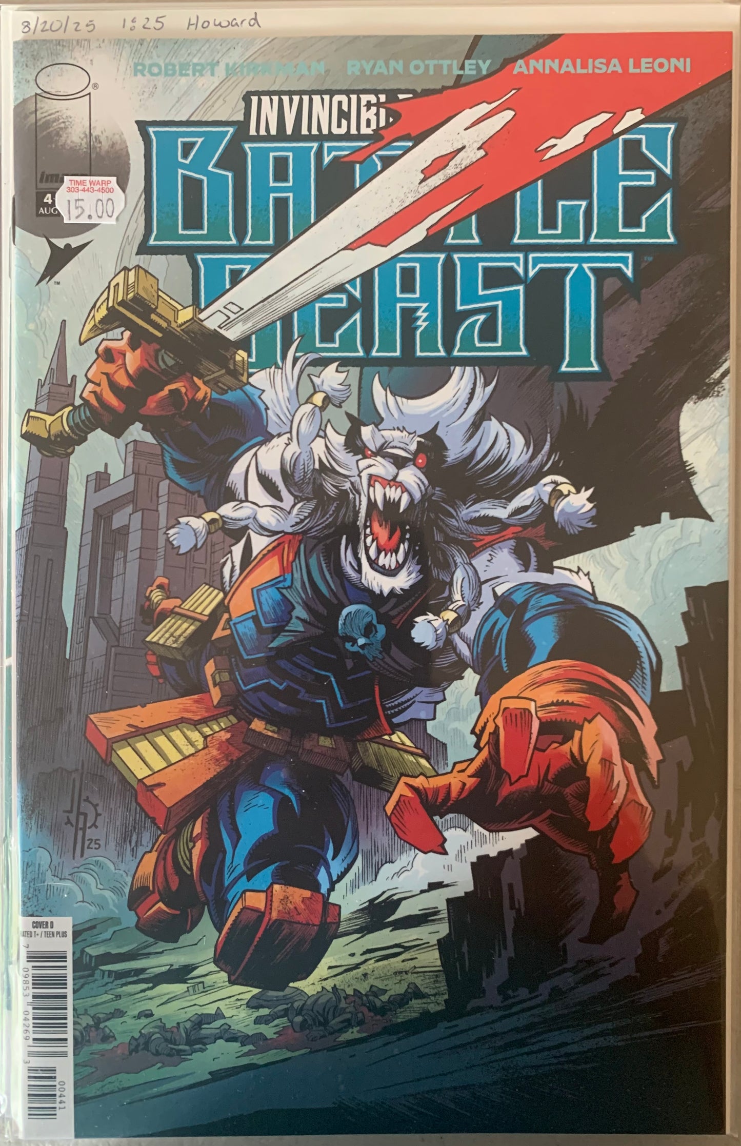 Comic book cover featuring a warrior beast with a bloody sword, titled 'Invincible Universe Battle Beast'.