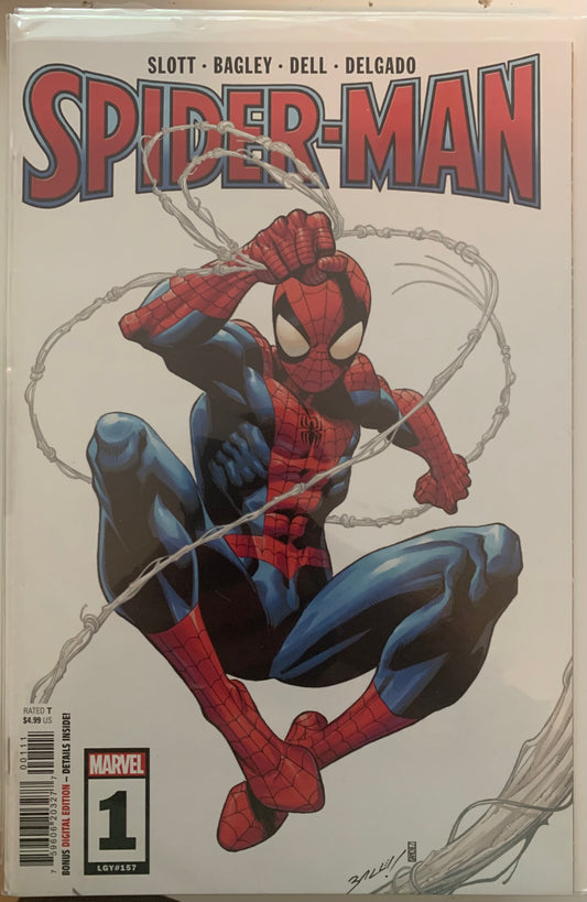 Comic book cover featuring Spider-Man in action with a white background