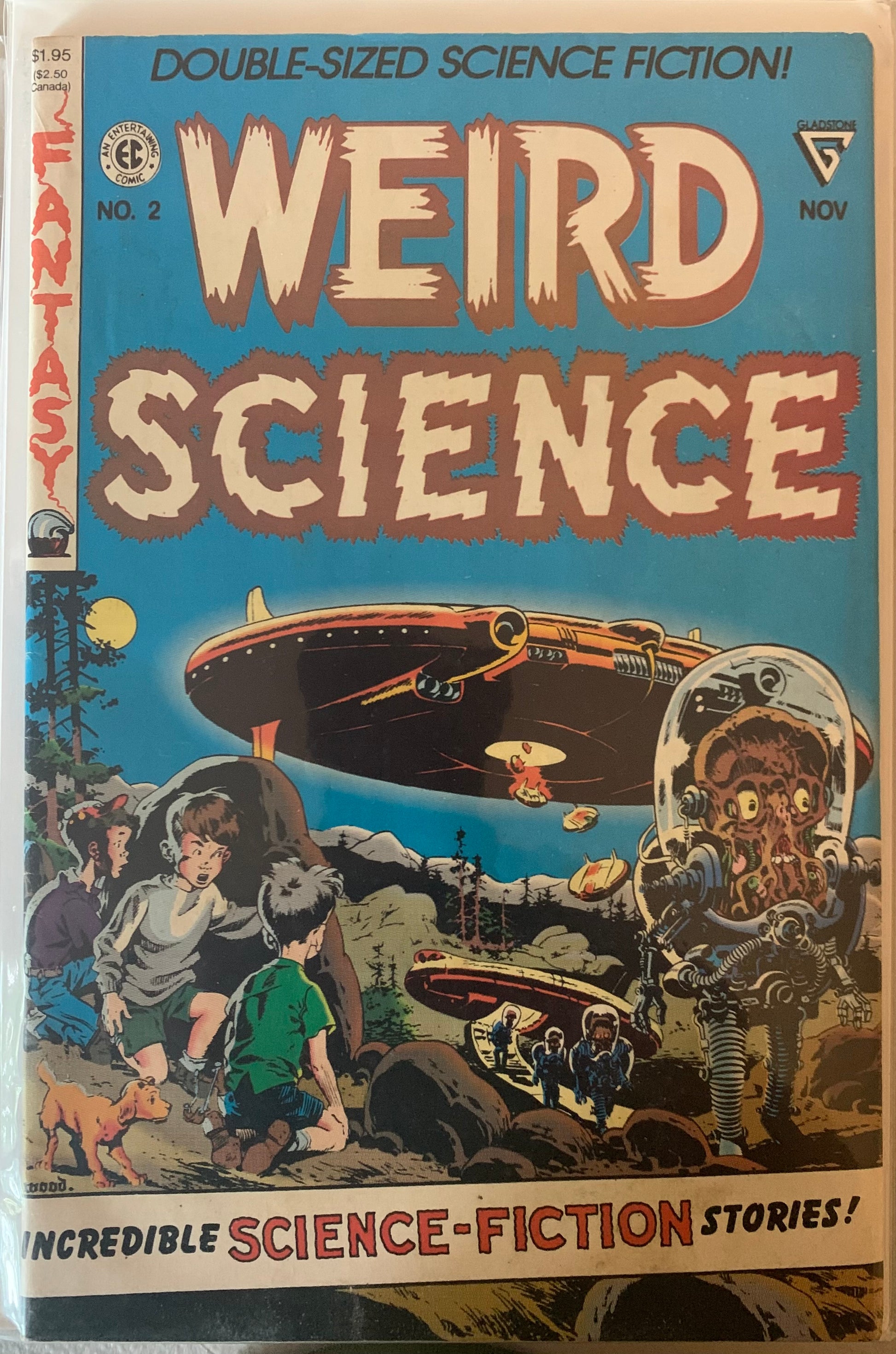 Vintage comic book cover titled 'Weird Science' with a science fiction scene.