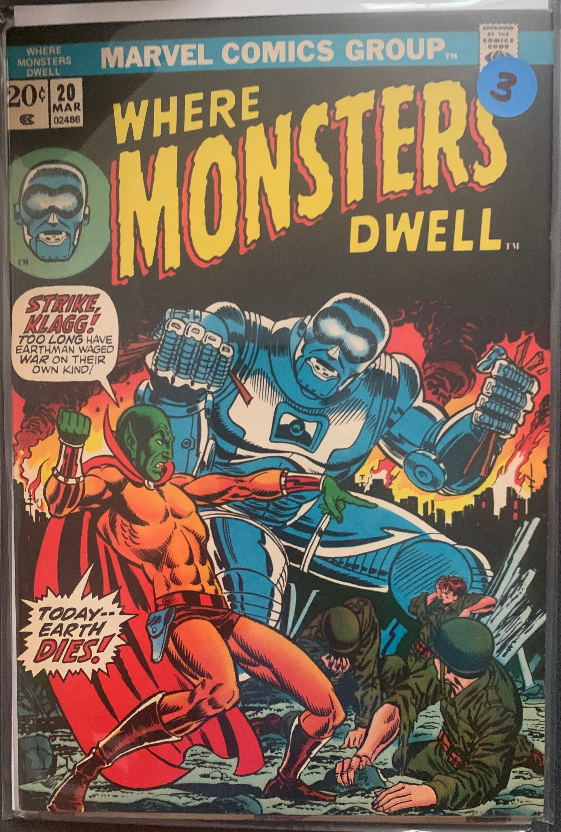 Vintage Comic book cover featuring two superheroes and a villain with text 'Where Monsters Dwell' from Marvel Comics Group.