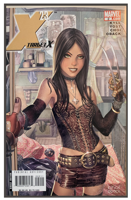 Comic book cover featuring X-23 with her claws out dressed in a leather-like outfit with a belt and boots.